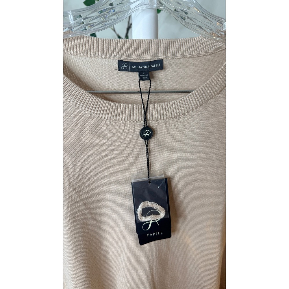 Adrianna Papell Womens Beige Ruffle Sleeve Knit Sweater Top NWT Large - Picture 5 of 9